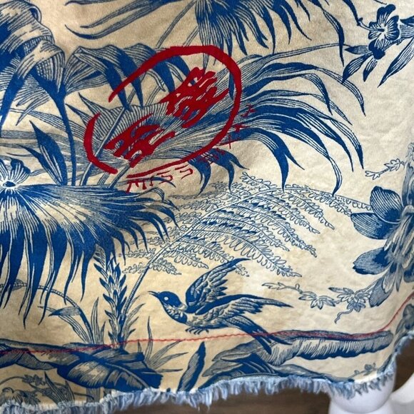 VINTAGE MISS SIXTY Dirty Denim Full Skirt Blue Floral Bird Pattern Sz S EUC - Picture 3 of 6